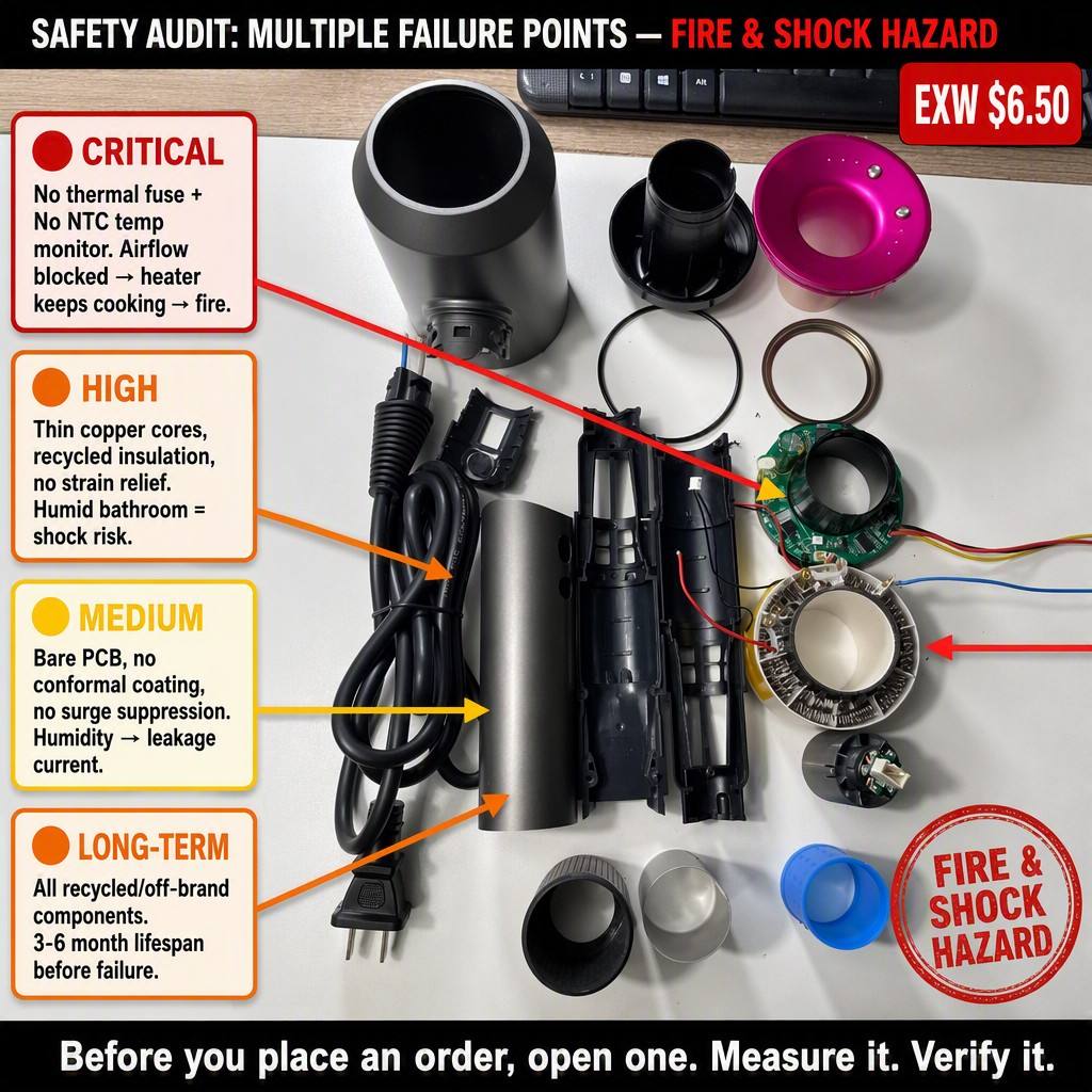 Dyson-Copy Hair Dryer Safety Audit: Fire & Shock Hazards at Every Component Level