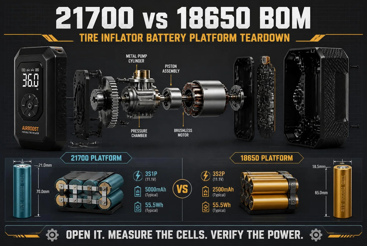Portable Tire Inflator Teardown: 21700 vs 18650 BOM