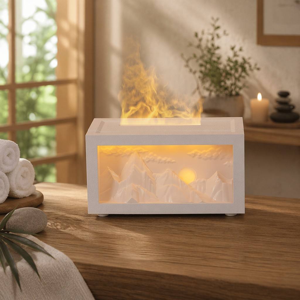 Mountain Scene Aroma Diffuser with Flame Mist Effect