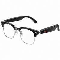 Bluetooth Smart Audio Glasses EGL031 in a glossy black semi-rim frame with clear lens, studio view