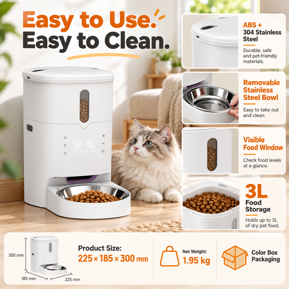 3L Button-Control Automatic Pet Feeder