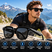 Smart Camera Audio Glasses EGL032 spec graphic: 8MP camera, 220mAh battery, 49g and 12m range