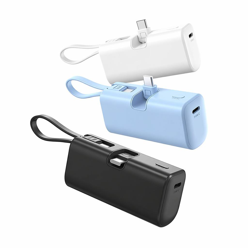 Mini Keychain Power Bank with Built-in USB-C - 3 Colors