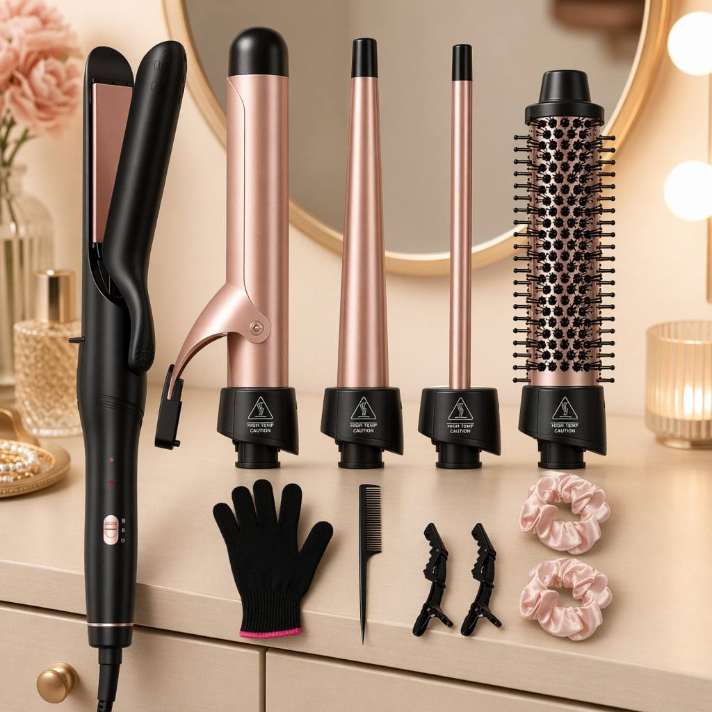 8-in-1 Hair Styling Kit with Flat Iron Handle