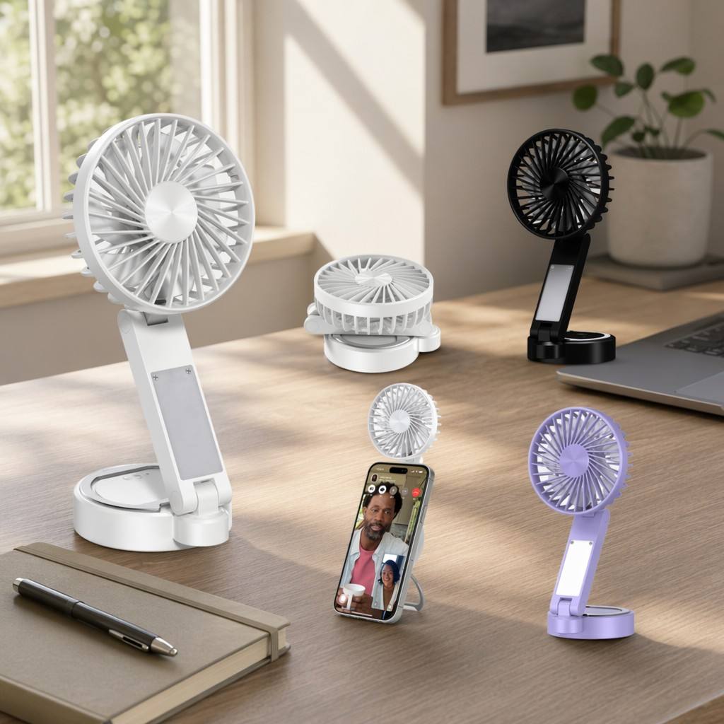 Multi-Functional Folding Desk Fan with Phone Stand