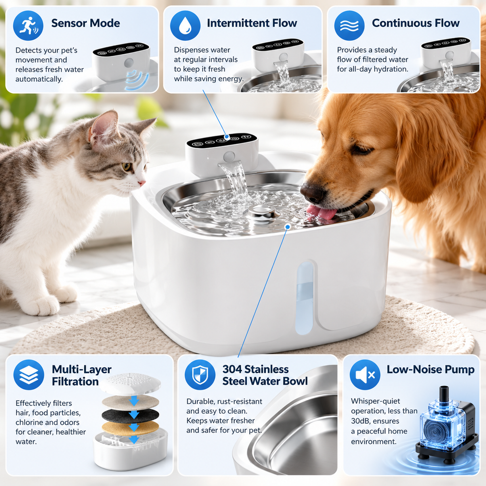 3.2L Cordless Sensor Pet Water Fountain