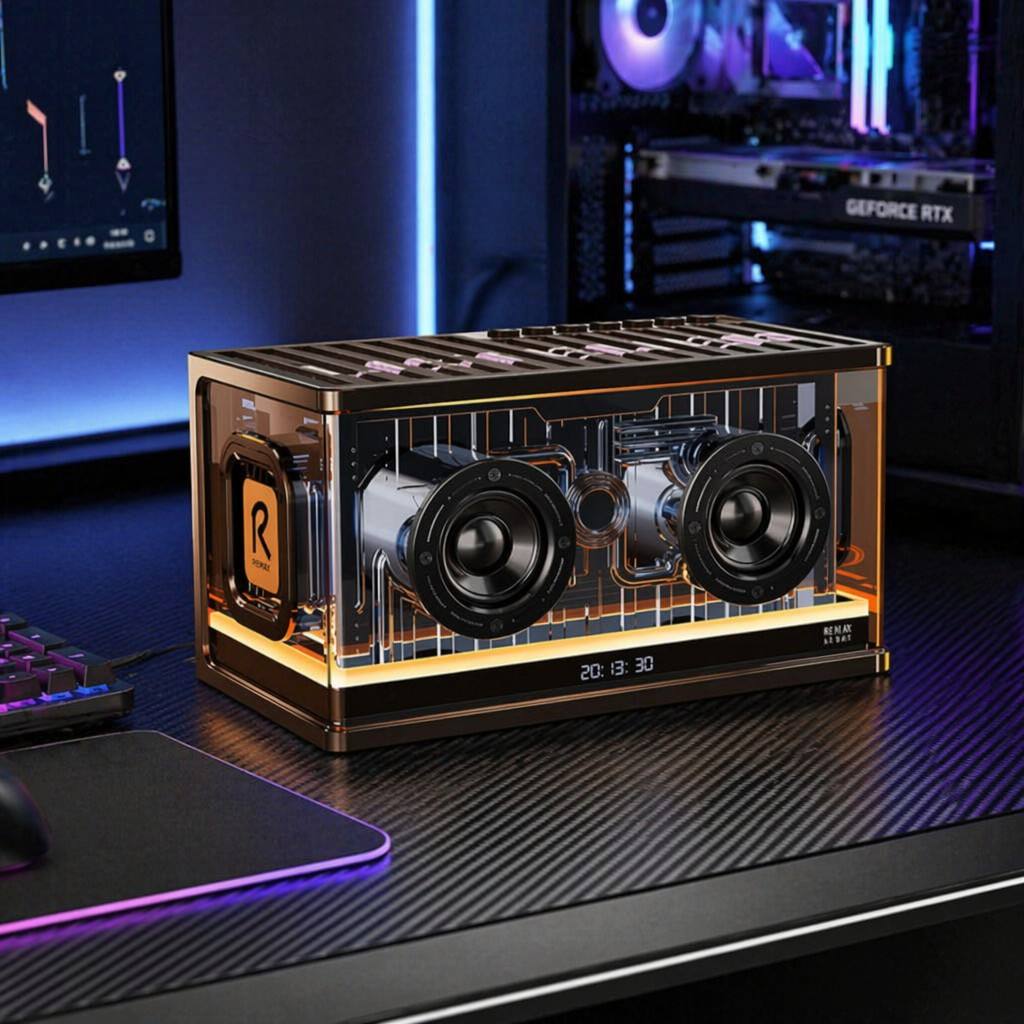 Cyberpunk Transparent Speaker with Clock - REMAX