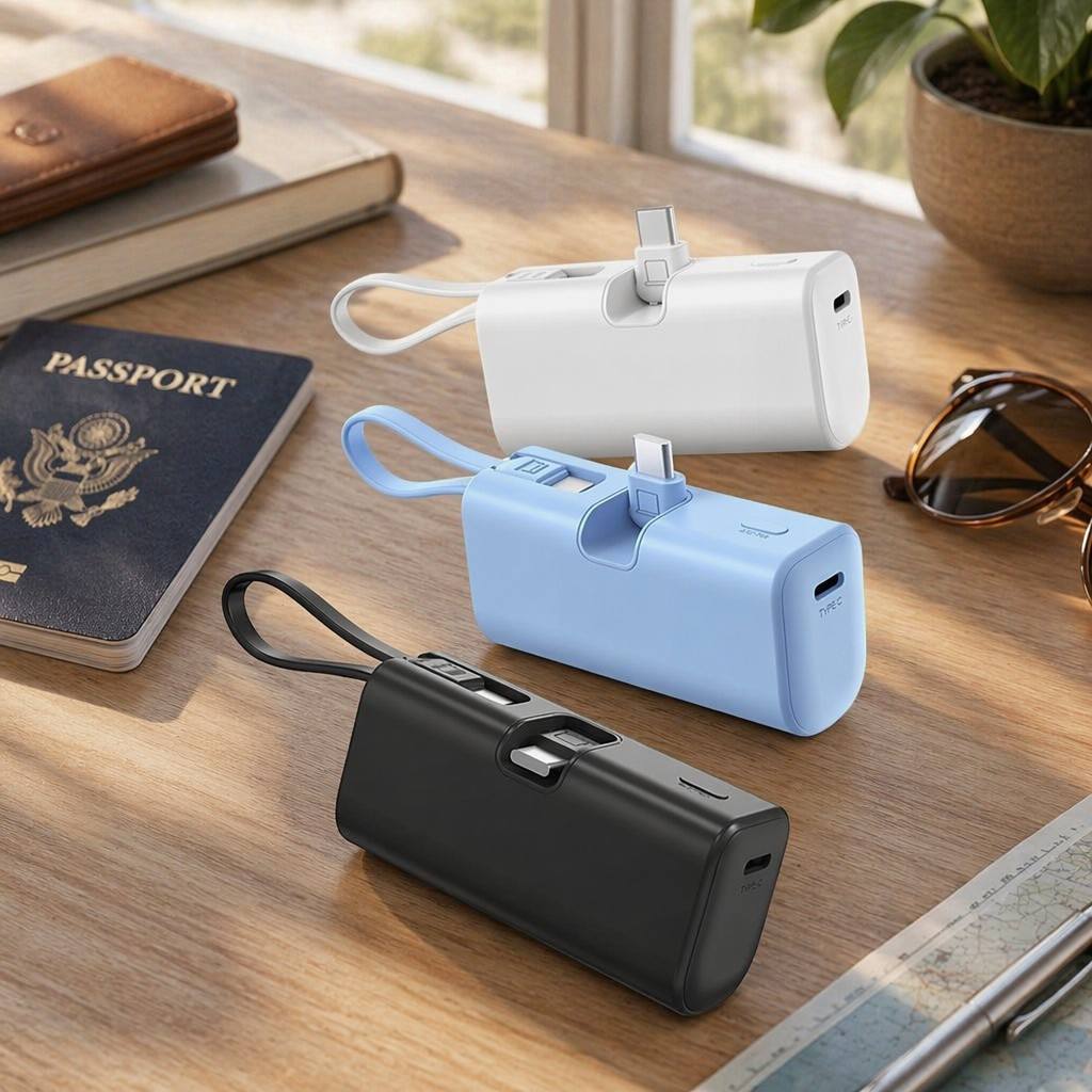 Mini Keychain Power Bank with Built-in USB-C - 3 Colors