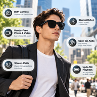 Smart Camera Audio Glasses EGL032 worn in the city; 8MP camera, Bluetooth 5.4 and 10-hour playback