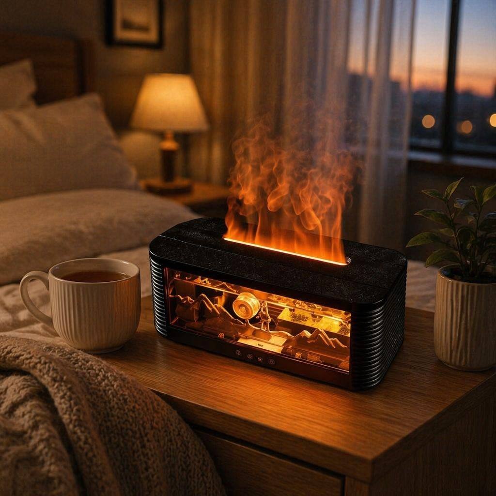 Black Flame Mist Diffuser with Mountain Landscape